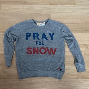 Aviator Nation Gray Crewneck 'Pray For Snow' with Navy & Red Lettering